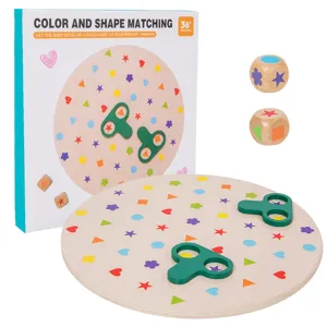 Wooden shape and color matching board game for kids, early educational puzzle toy with dice.