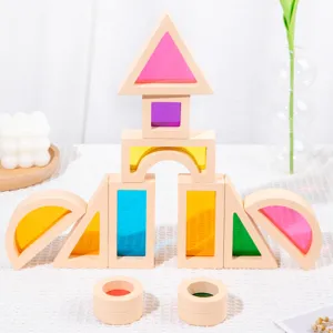 Translucent building blocks large particles sensory rainbow wooden acrylic Montessori toys