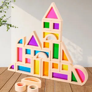Wooden transparent acrylic rainbow building blocks montessori educational sensory toy for kids
