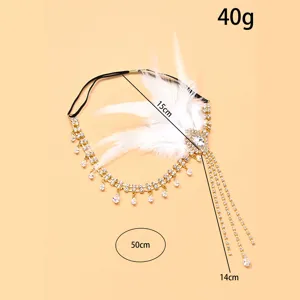 Detail de bandeau strass plume Gatsby, accessoire cheveux frange vintage de fete.