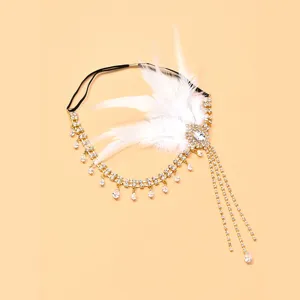 1920s Gatsby plume strass bandeau vintage frange accessoire de cheveux pour soiree