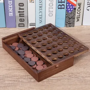 Wooden 4-in-a-row board game set with storage box educational desktop toy for kids and family
