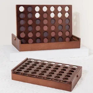 Wooden Connect Four board game set, carbonized wood strategy toy for kids and adults tabletop.