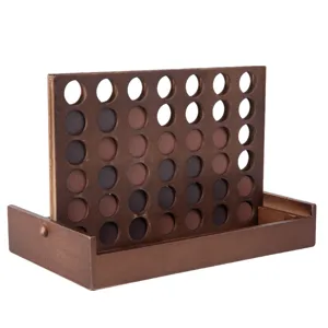 Wooden 4-in-a-row board game, classic desktop educational puzzle toy for kids and family fun.