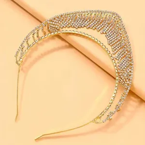 Goldener Strass Haarreif Luxus Kristall Tiara glitzernde Haarschmuck Hochzeit Party Damen