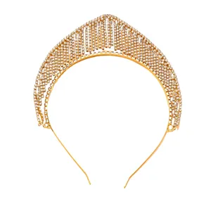 Goldener Strass-Heiligenschein-Haarreif, luxuriöses Kristall-Tiara-Kopfstück für Hochzeitsmode.