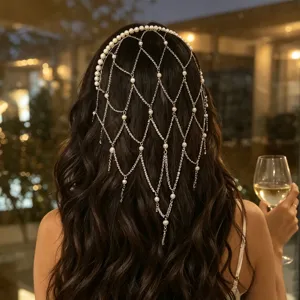 Élégant Serre-Tête Tassel en Alliage de Cuivre Fée Coiffe de Perle Artificielle pour Mariage Banquet Style Princesse Accessoire Cheveux pour Femmes