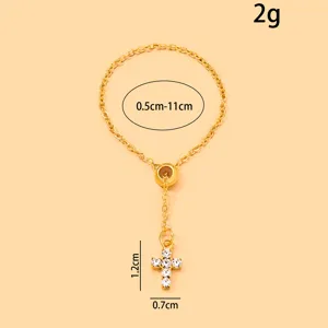 Goldener Strass Kreuz Ring Kette Mode minimalistischer Handschmuck exquisite Alltag Zubehör 2g