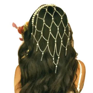 Chaîne de cheveux en perles résille diadème élégant mariage mariée accessoires cheveux