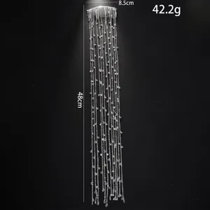 Silberner Kristall Strass Quasten Haarkamm Braut Hochzeit Kopfschmuck 48cm 42g