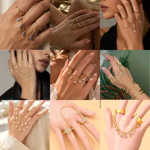Nische Design Legierung Strass Doppel Fingerring Für Damen Europäischer Ins Stil Geometrische Quaste Verbunden Gelenkring