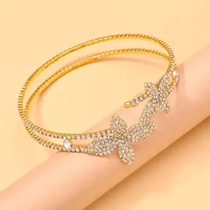 Exquisites goldenes Strass Blumen Halsband doppelte Kette fuer Hochzeit Party Schmuck