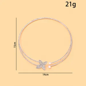Glitzernde Strass Blumen Choker Halskette für Damen, elegante doppelte Schlüsselbeinkette Schmuck.