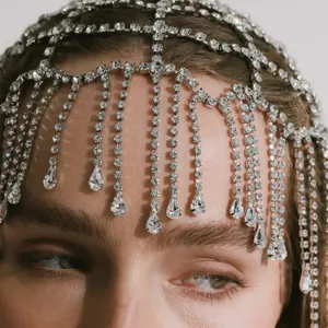 Luxe chaine de tete en strass multicouche frange cristal accessoire cheveux de fete
