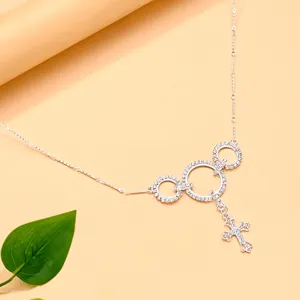 Catena da corpo a tre anelli con croce in strass argento, gioielli da spiaggia bikini sexy donna.