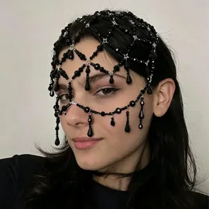 Chaîne de Cheveux en Maille Gothique Rétro pour Femmes Bijou de Tête Perles Goutte d'Eau pour Dîner Fête Bal Masqué Accessoires Cheveux