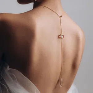 Elegant back chain crystal body jewelry for open back wedding dress bridal party accessories