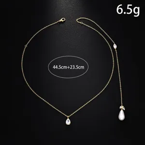 Elegant gold body chain vintage back necklace with teardrop pearl crystal pendants 44.5cm