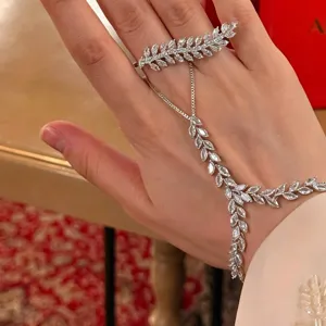 Pulsera con Anillo de Hojas de Aleación de Diamantes de Imitación para Mujer Artesanía Pesada Lujo Ligero Ajustable Conjunto de Joyas