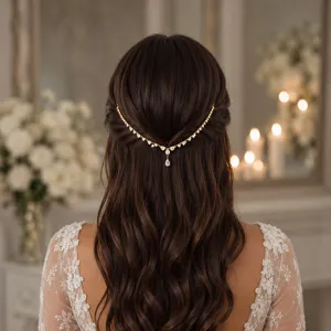 Bridal Back-Hanging Hair Chain Water Drop Rhinestone Headpiece For Wedding Evening Dress Fashion Women Hair Jewelry Accessory