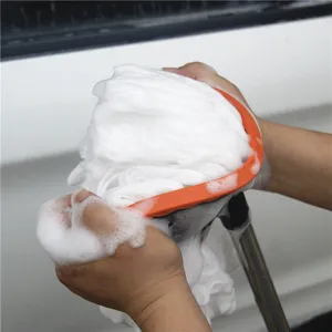 Detail view of soft bristle car wash mop head with rich foam for efficient cleaning.