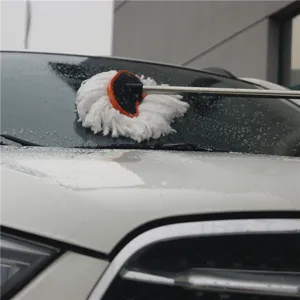 Retractable car cleaning mop with soft milk silk bristles and long handle for washing.