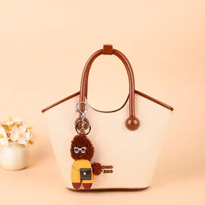 Cute Teddy Puppy Bag Pendant PU Leather Cartoon Animal Keychain Fashion Women Handbag Charm Key Ring Accessories