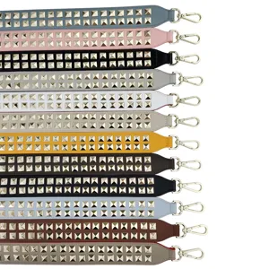 Vervangende handtasriem van leer met metalen piramide klinknagels, schouderband tas.