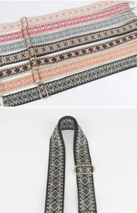 Adjustable wide bag strap with ethnic geometric diamond pattern, premium fabric replacement.