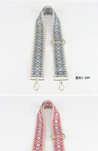 Adjustable wide replacement bag strap with colorful geometric rhombus pattern and metal hardware.