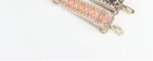 Adjustable colorful diamond wide bag strap replacement accessory detail with metal hardware.