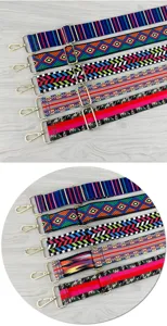 Colorful woven replacement bag strap adjustable shoulder crossbody bag strap with gold metal hardware.