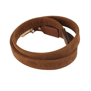 Brown suede replacement bag strap, adjustable crossbody shoulder strap with gold hardware.