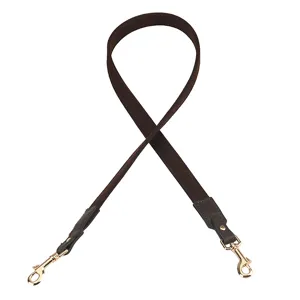 Dark brown leather replacement bag strap with gold metal swivel clasps for crossbody purses.
