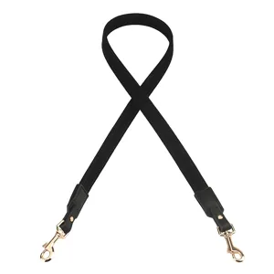 Black genuine leather replacement bag strap with gold metal hardware, versatile crossbody strap.