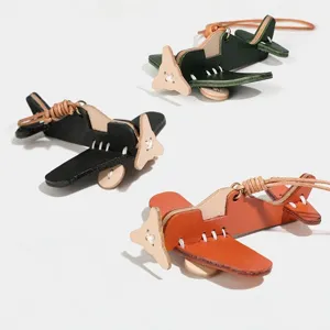 Genuine Leather Airplane Bag Charm Cute Top Layer Cowhide Keychain Handmade Car Pendant Fashion Bag Accessory