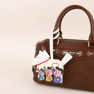 Brown pu handbag with cute white pony charm retro top handle bag stylish daily shoulder bag