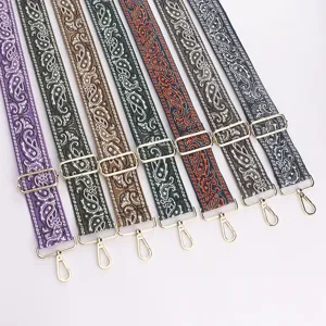 Tracolla di Ricambio in Jacquard Tessuto Largo e Regolabile con Classico Motivo Paisley e Minuteria Metallica per Borse