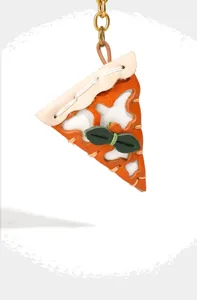 Handmade leather pizza keyring cute bag charm vegetable-tanned cowhide pendant for keys