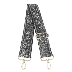 Tracolla di ricambio regolabile larga con motivo paisley nero e bianco per borsa