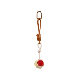 Handmade braided leather ball keychain bag charm stylish keyring for daily accessories