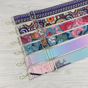 Adjustable Cotton Webbing Replacement Shoulder Strap Crossbody Bag Strap Colorful Geometric Floral Print Handbag Strap