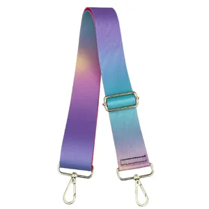 Adjustable colorful gradient replacement bag strap with gold hardware for crossbody purse.
