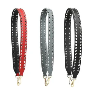 Punk Style Wide Bag Strap Replacement PU Leather Double Row Metal Studs Adjustable Crossbody Shoulder Bag Strap