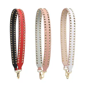 Punk style wide replacement bag strap with double row studs for shoulder crossbody bags.