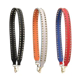 Punk wide bag strap replacement adjustable shoulder crossbody strap with double row metal studs.