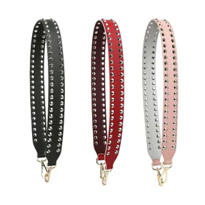 Punk wide bag strap with metal studs replacement shoulder crossbody strap for women