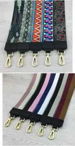 Replacement canvas wide bag strap crossbody shoulder strap with gold metal hardware details.