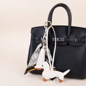 Cute Dachshund Dog Bag Charm With Silk Scarf And Tassel Pendant Chic Handbag Purse Charm Accessory For Women