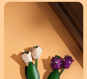 Handmade leather tulip car rearview mirror pendant cute floral bag charm keychain decor